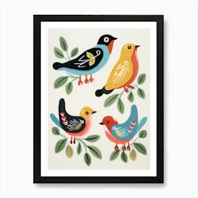 Folk Style Bird Painting Robin 2 Art Print