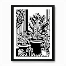 Lion cut inspired Black and white Garden plants & flowers art, Gardening art, 234 Art Print