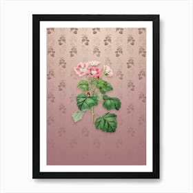 Vintage Rhomb Leaf Palavia Flower Botanical on Dusty Pink Pattern n.1373 Art Print