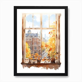 Window View Of Riga Latvia In Autumn Fall, Watercolour 4 Art Print