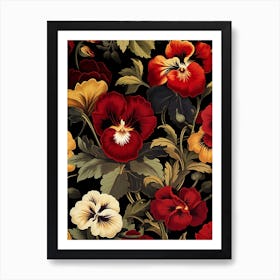 Winter Pansy 4 William Morris Style Winter Florals Art Print