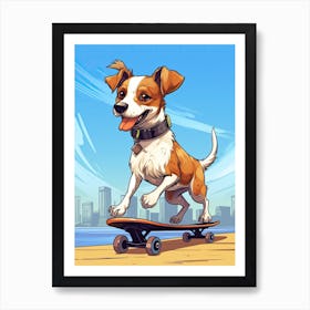 Jack Russell Terrier Dog Skateboarding Illustration 2 Art Print