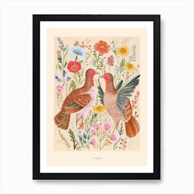 Folksy Floral Animal Drawing Turkey Poster Art Print