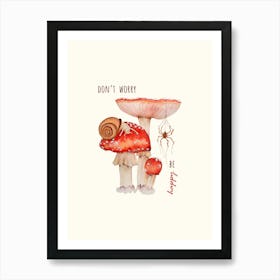 Amanita Mushrooms, Snail and Spider (Watercolor) Art Print