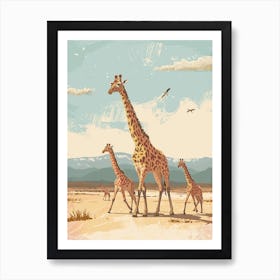 Storybook Style Illustration Of Giraffes In The Nature 2 Art Print