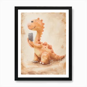 Dinosaur On A Mobile Phone 4 Art Print