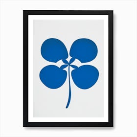 Four Leaf Clover Symbol Blue And White Line Drawing Art Print