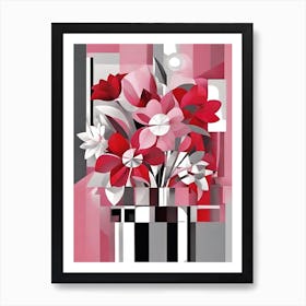 Pink Cubist Flowers 1 Art Print