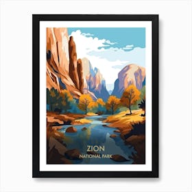 Zion National Park Travel Poster Illustration Style 3 Art Print