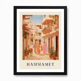 Hammamet Tunisia 4 Vintage Pink Travel Illustration Poster Art Print