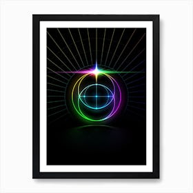 Neon Geometric Glyph in Candy Blue and Pink with Rainbow Sparkle on Black n.0410 Art Print