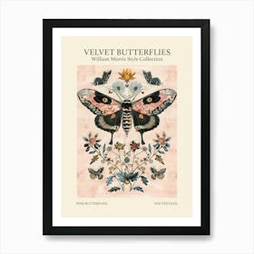 Velvet Butterflies Collection Pink Butterflies William Morris Style 6 Art Print