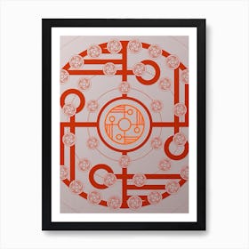 Geometric Abstract Glyph Circle Array in Tomato Red n.0140 Art Print