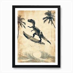 Vintage Utahraptor Dinosaur On A Surf Board 1 Affiche