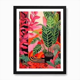 Pink And Red Plant Illustration Calathea 2 Art Print