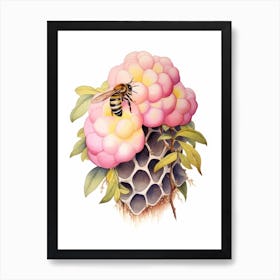 Beehive With Camellia Watercolour Illustration 4 Art Print