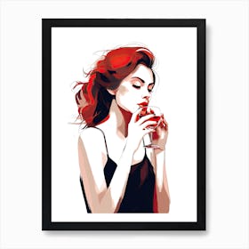 Girl With Red Hair Drinking Wine 1 Art Print