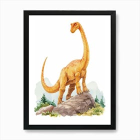 Cartoon Brachiosaurus Dinosaur Watercolour  2 Art Print