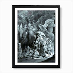 The Raven by Gustave Dore for Edgar Allen Poe 1884 - A Remastered Illustration - Vintage Victorian Horror Spooky Story Tales Cool Ghouls Spirits Full Moon Witchy Horrorcore Art Print