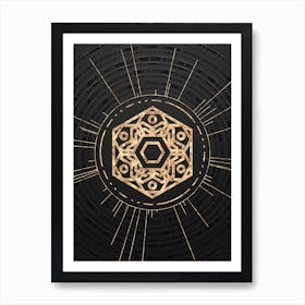 Geometric Glyph in Gold with Radial Array Lines on Dark Gray n.0007 Art Print