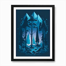 A Fantasy Forest At Night In Blue Theme 79 Art Print