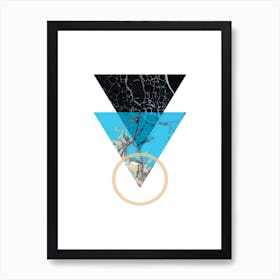 Blue Sand and Marble Triangles Geometric Art Print