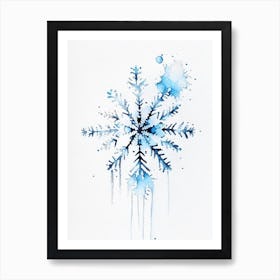 Ice, Snowflakes, Minimalist Watercolour 3 Art Print