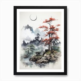 Mount Gassan In Yamagata, Japanese Brush Painting, Ukiyo E, Minimal 4 Art Print