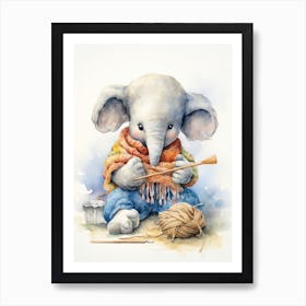 Elephant Painting Knitting Watercolour 4 Art Print