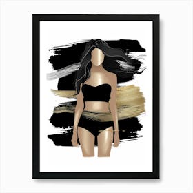 Gold And Black Woman In Bikini Art Print