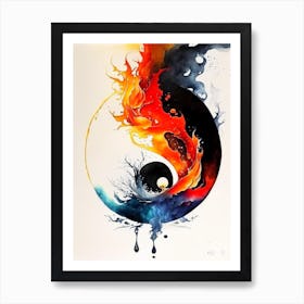 Fire And Water 5 Yin And Yang Japanese Ink Art Print