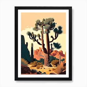 Joshua Trees In Grand Canyon Retro Illustration (2) Art Print