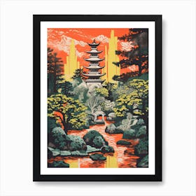 Portland Japanese Gardens Abstract Riso Style 3 Art Print