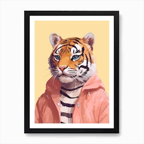 Tiger Illustrations Wearing A Raincoat 1 Art Print