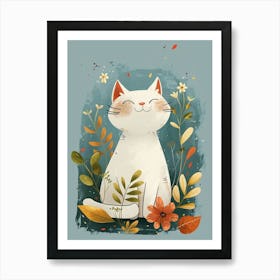 Cat In Autumn Leaves Art Print