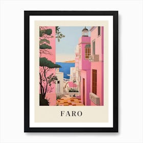 Faro Portugal 2 Vintage Pink Travel Illustration Poster Art Print