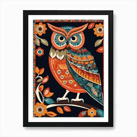 Folk Art Owl Painting , Owl Abstract art, 1436 Art Print