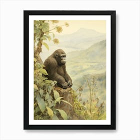 Storybook Animal Watercolour Mountain Gorilla 2 Art Print