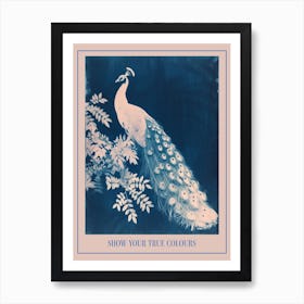 Peacock In The Leaves Cyanotype Inspired 2 Poster Art Print