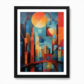 New York City I, Avant Garde Modern Abstract Vibrant Painting in Cubism Style Art Print