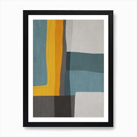 Abstract Shapes Mustard Teal Gray Art Print