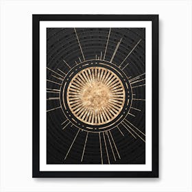 Geometric Glyph Symbol in Gold with Radial Array Lines on Dark Gray n.0075 Art Print