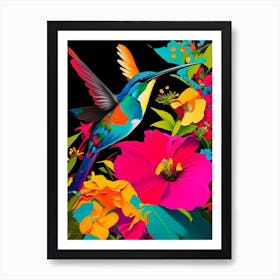 Hummingbird And Flowers Andy Warhol Inspired Art Print