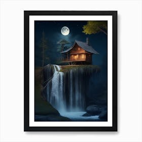 House On A Waterfall Art Print