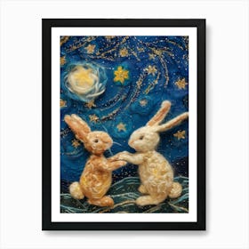 Rabbits In The Night Sky Art Print