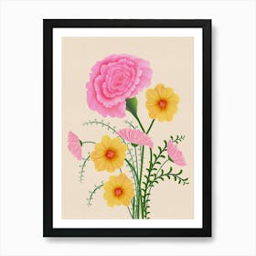 Spring Symphony - Modern Pink and Yellow Flowers Art Print