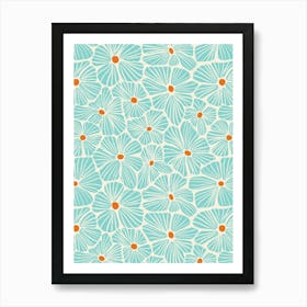 Flower Mosaic Aquamarine Lace White Textured Hand Drawn Art Print