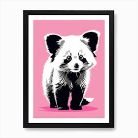 Playful Red Panda cub On Solid pink Background, modern animal art, baby red panda 1 Art Print