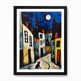 Painting Of Paris With A Cat In The Style Of Surrealism, Miro Style 1 Art Print