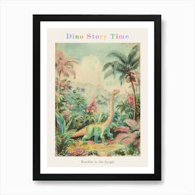 Brachiosaurus Walking Through The Jungle Storybook Style Painting 1 Poster Art Print